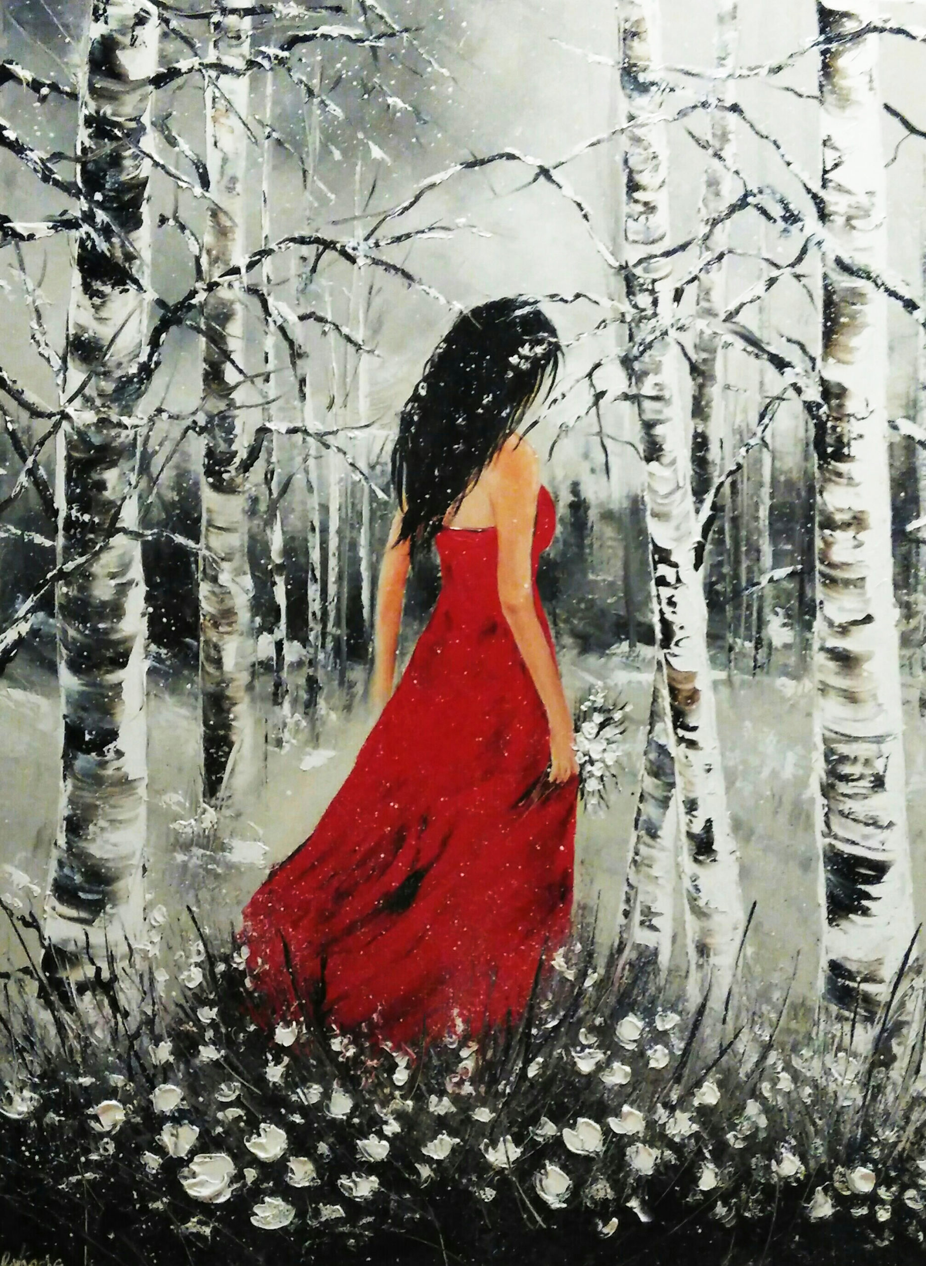 Tableau abstrait imprimé sur toile lady in red