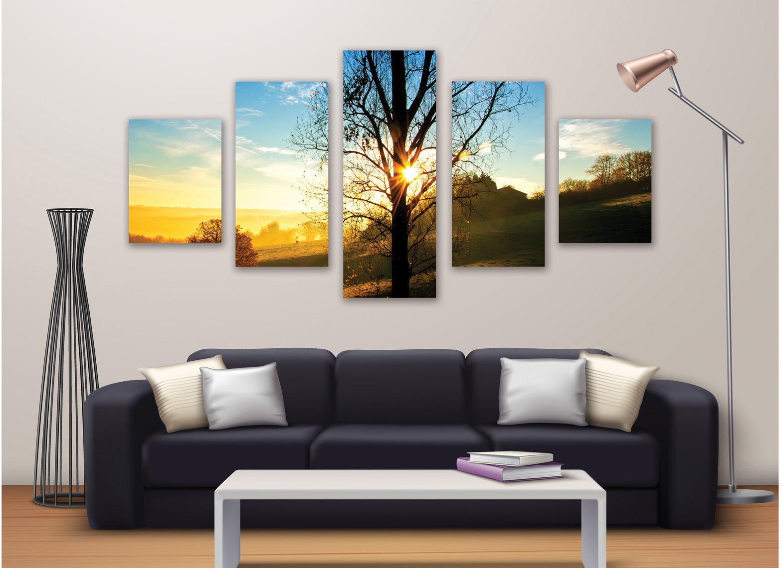 Tableau photo 5 parties paysage
