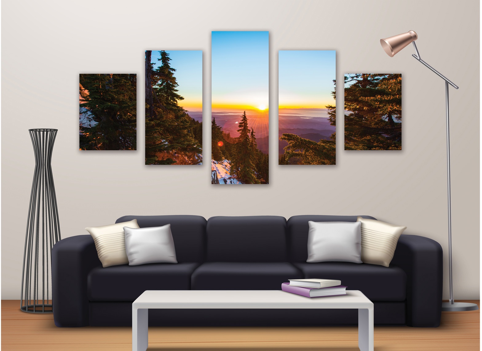 Tableau photo 5 parties paysage