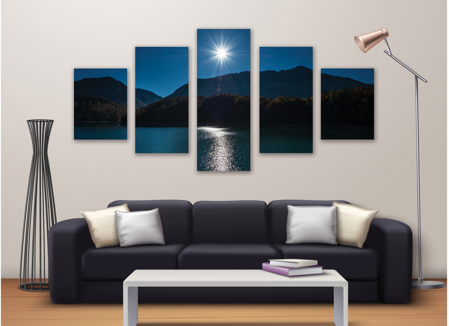 Tableau photo 5 parties Pleine lune