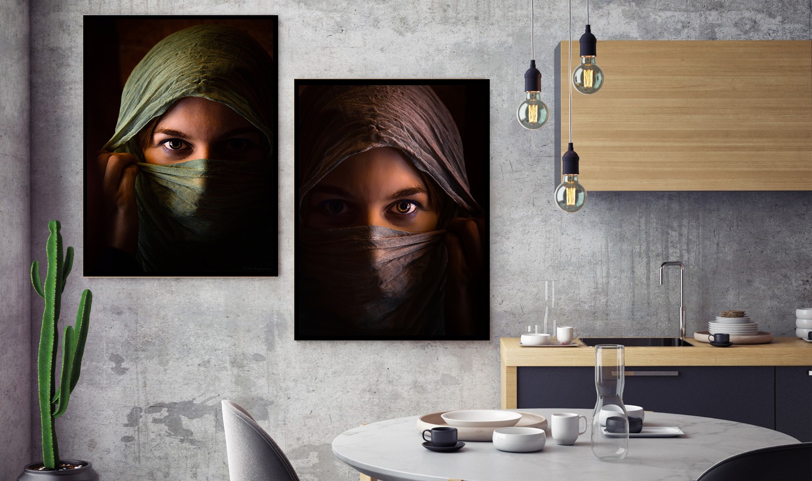 Pack de 2 Tableaux d'art Touareg - Portrait - Bois MDF - 60x40 cm