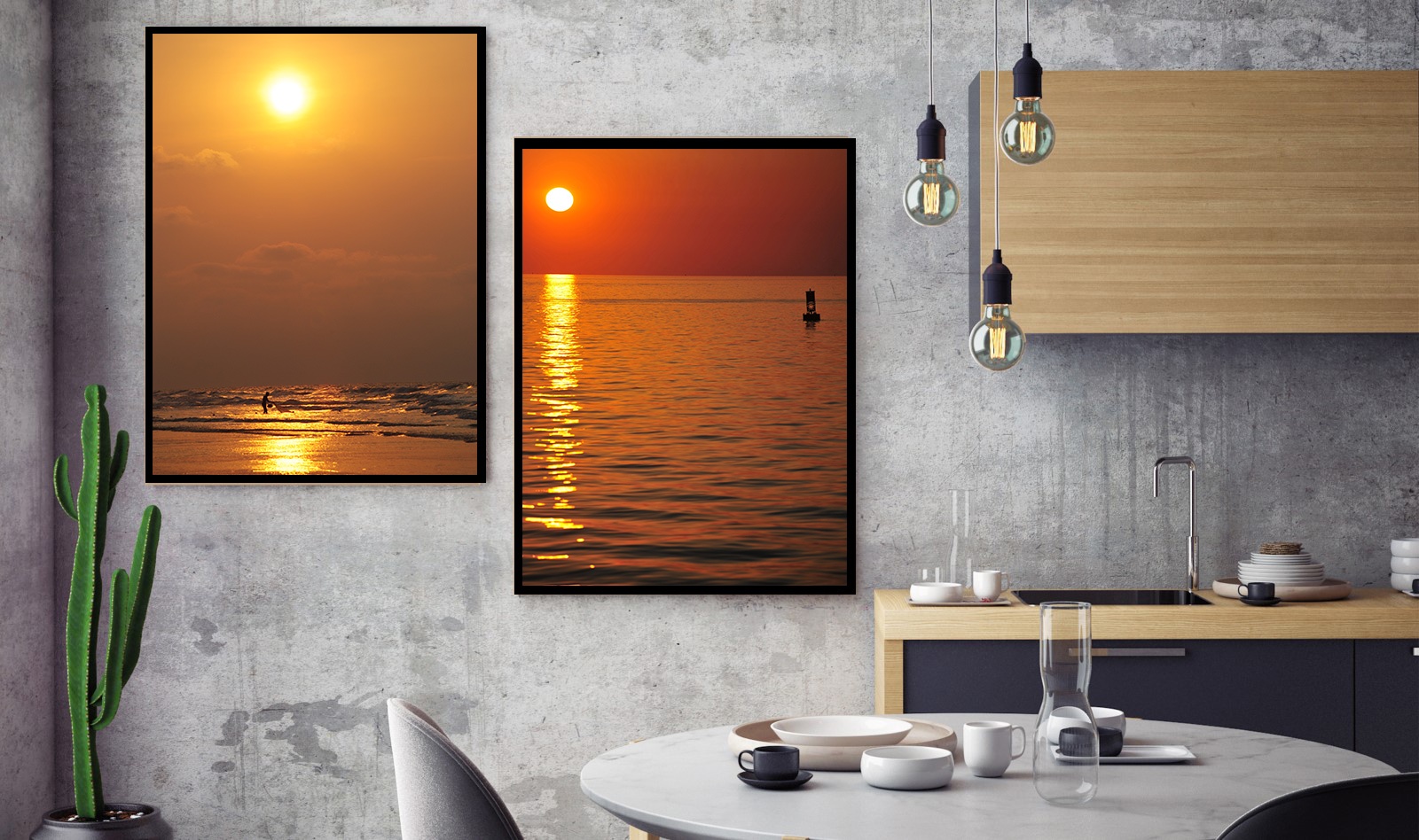 Pack de 2 Tableaux d'art coucher de soleil