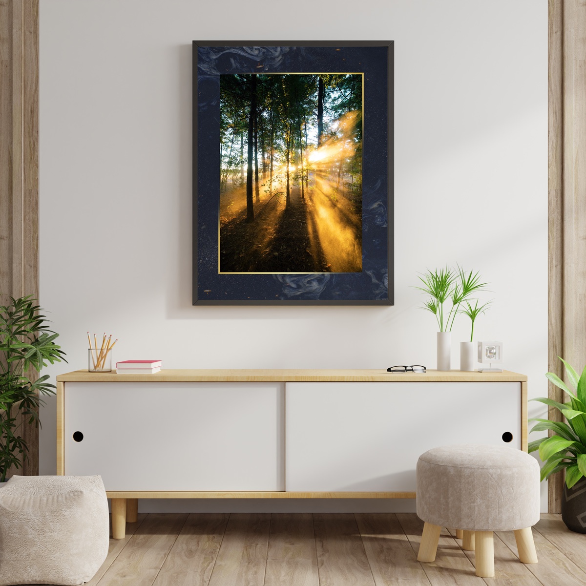 Tableau d'art Vert et Or - Paysage - Bois MDF - 90x60 cm