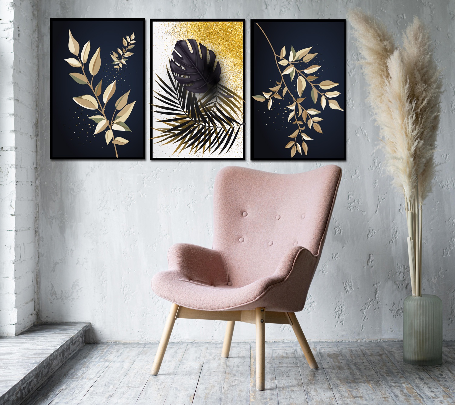 Pack 3 Tableaux d'art Or