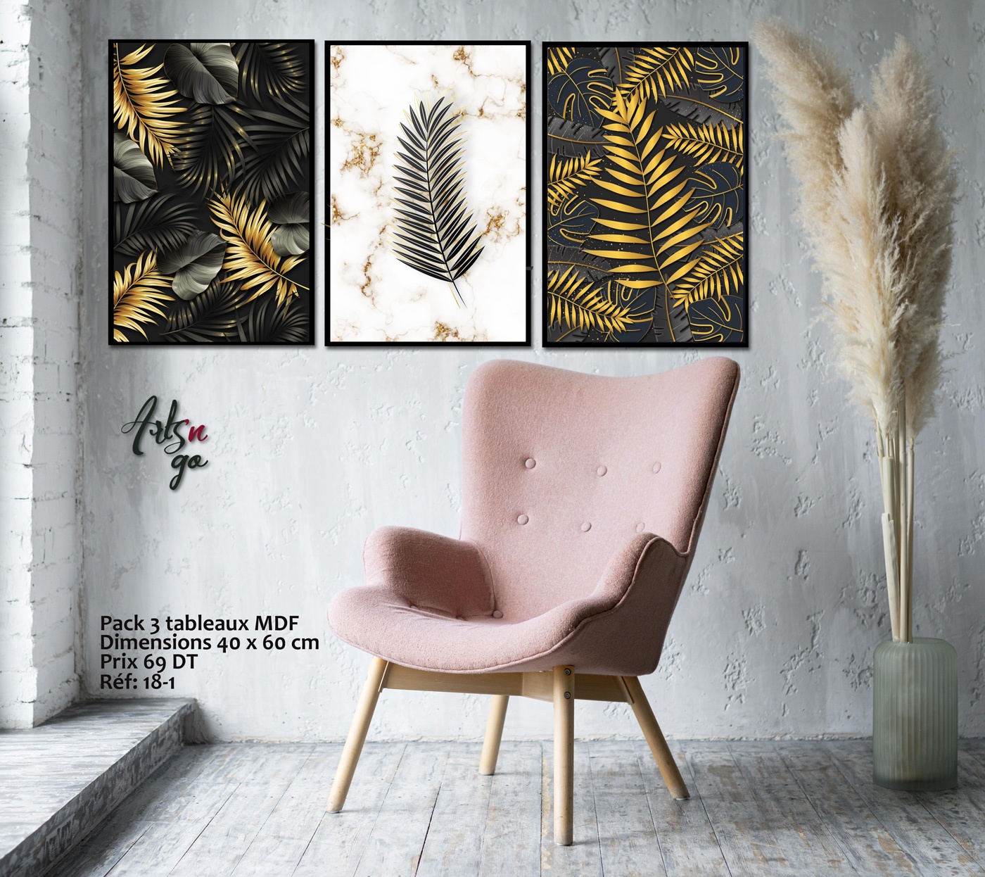 Pack 3 Tableaux d'art Blanc