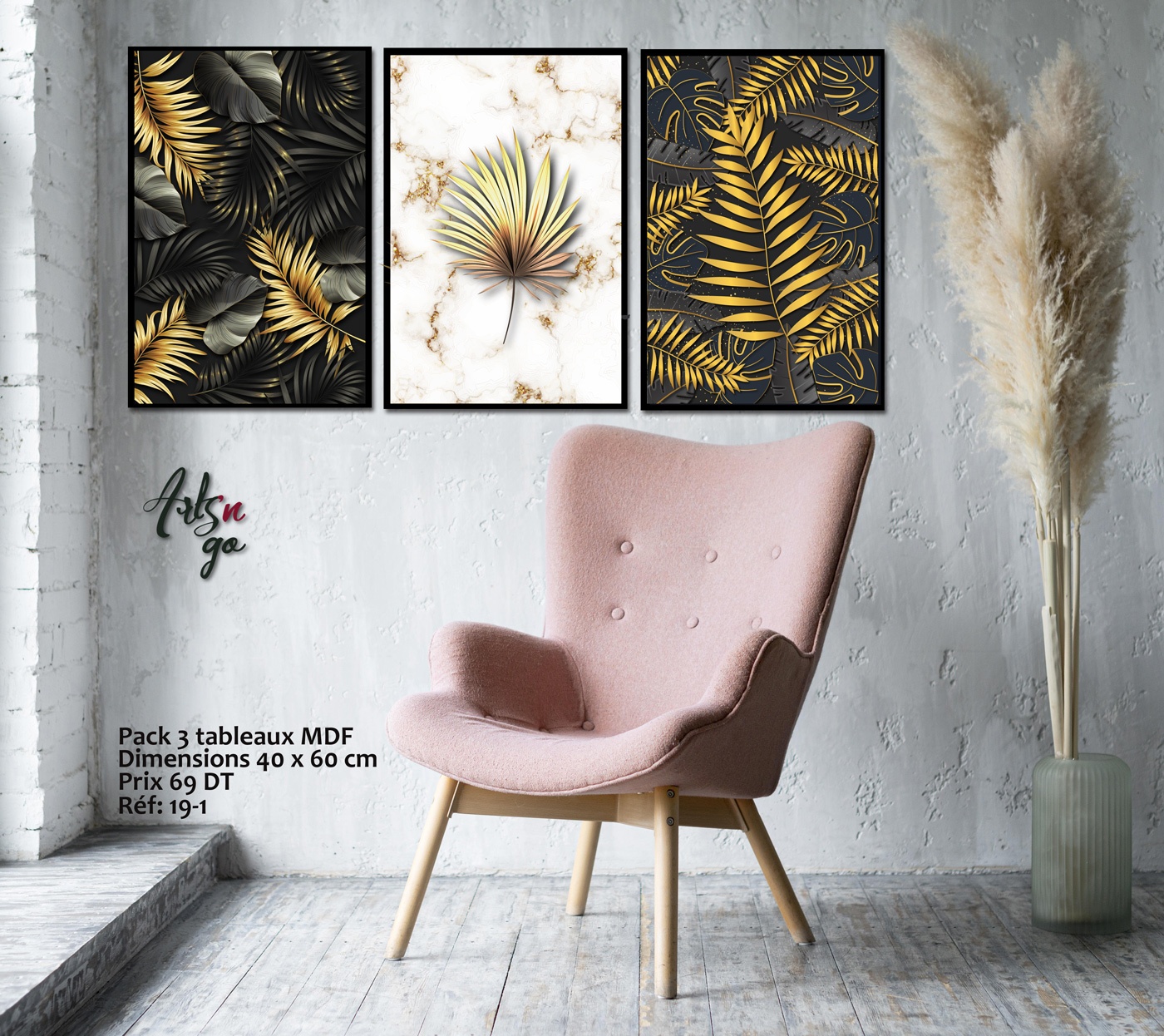 Pack 3 Tableaux d'art White